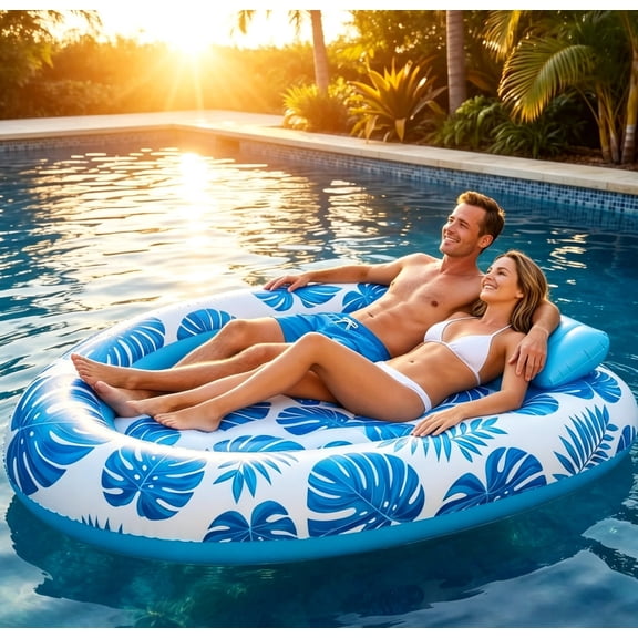 MQHUAYU Inflatable Tanning Pool Lounger Float,75*61in Extra Large Floats Adult with PillowSuntan Tub Raft Floatie,Sunbathing Bed Lounge for Water Blow up Ball Pit Party
