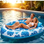 MQHUAYU Inflatable Tanning Pool Lounger Float,75*61in Extra Large Floats Adult with Pillow Suntan Tub Raft Floatie,Sunbathing Bed Lounge for Water Blow up Ball Pit Party