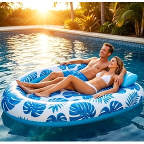 MQHUAYU Inflatable Tanning Pool Lounger Float,75*61in Extra Large Floats Adult with Pillow,Suntan Tub Raft Floatie,Sunbathing Bed Lounge for Water Blow up Ball Pit Party