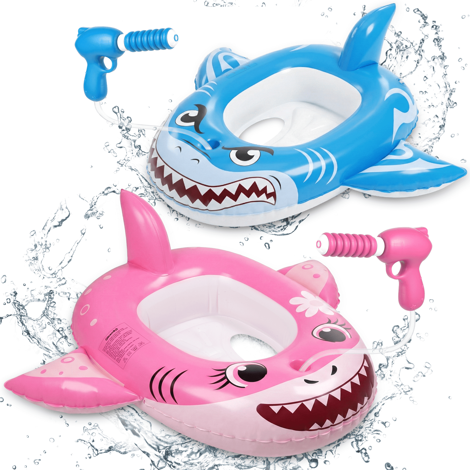 Inflatable Pool Floats for Kids, 2 Pack Shark Swimming Pool Toys with 2 Water Squirt for Summer Outdoor Water Game
