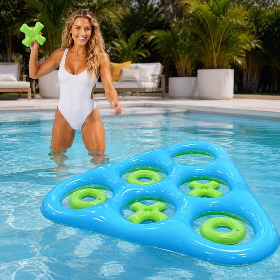 Inflatable Pool Game, Floating Tic Tac Toe Board with 6 Holes for Pool Party, Beach, Lake, and Backyard Summer Fun