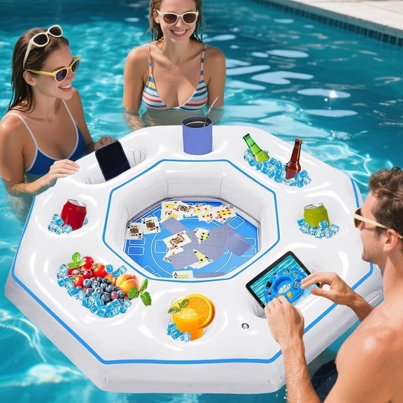 Inflatable Pool Game Tray, Summer Water Party Floating Game Tray for Adults, Portable Pool Bar Tray for Hot Tub Beach Pool Outdoor Leisure Events