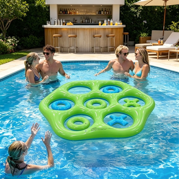 Inflatable Pool Gamefor Adults Teens, Floating Tic Tac Toe Water Game, Summer Backyard Pool Party Supplies with X and O Toss Pieces, Summer essentials, Blue
