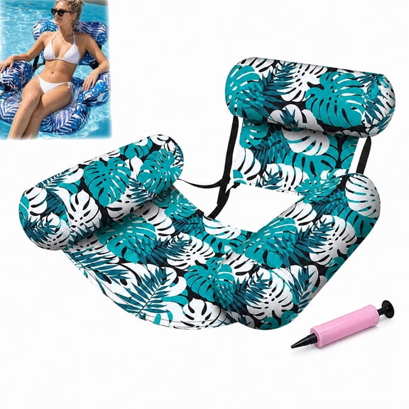 Inflatable Pool Hammock Float Chair for Adults with Headrest and Armrests, PVC Water Lounge Float for Pool Beach and Lake, Green