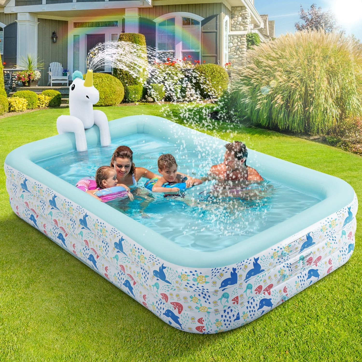 Inflatable Pool for Kids and Adults, Large Blow up Swimming Pool