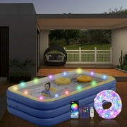 Inflatable Pool with LED Lights, Upgraded Family-Sized Swimming Place, 3-Modes Color for Backyard, Tanning Pool & Inflatable Blow Up Bar for Adults, for All Ages 10m Clearance!