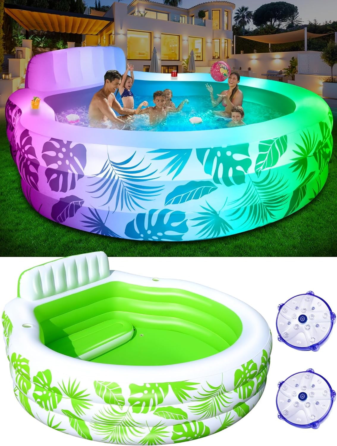 Inflatable Pool with Pool Lights, 2024 Oversized Thickened Blow Up Pool