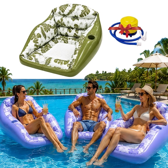 Inflatable Pool Lounge Chair, 3-in-1 Inflatable Pool Lounge Chair, U-Shaped Inflatable Pool Float with Cup Holder