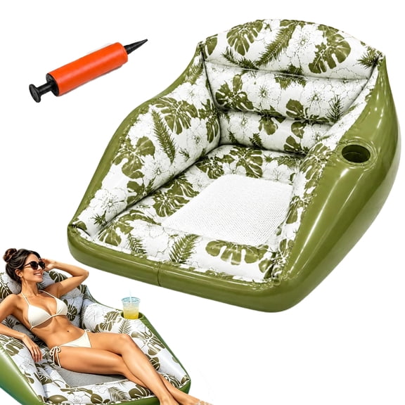 Inflatable Pool Lounge Chair, Comfortable Cushioned Backrest & Cooling Mesh Seat, 3-in-1 Inflatable Lounge Chair for Pool Lake Beach Relaxation