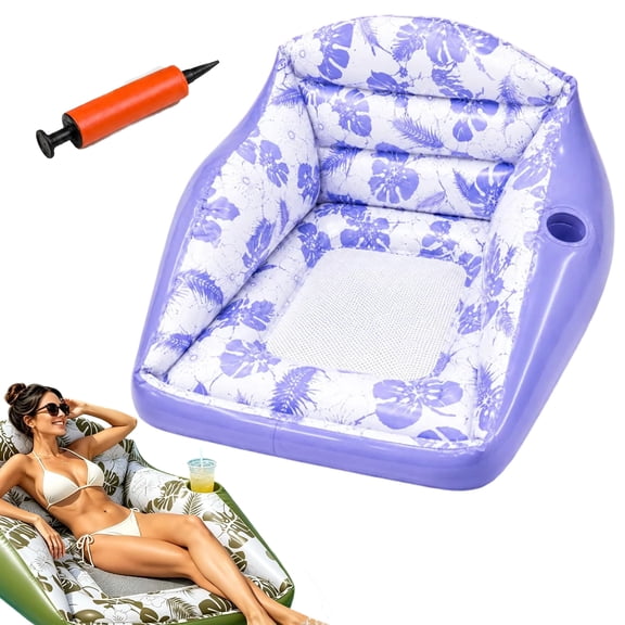 Inflatable Pool Lounge Chair, Comfortable Cushioned Backrest & Cooling Mesh Seat, 3-in-1 Inflatable Lounge Chair for Pool Lake Beach Relaxation