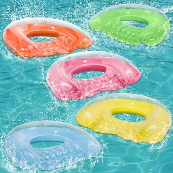 Inflatable Pool Lounge Chair Float With Cup Holder, 52" X 38", Pack Of 5 Heavy-Duty PVC Rafts For Adults, Pool & Beach