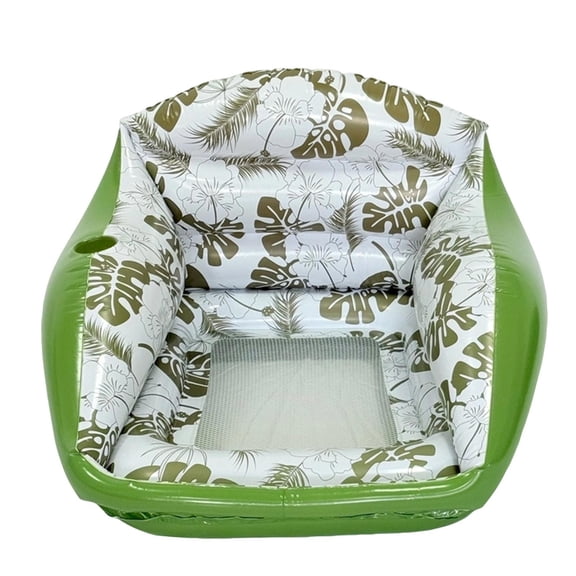 Inflatable Pool Lounge Chair Green Tropical Print Mesh Pool Float for Adults with Cup Holder 1 Piece Water Lounge for Pool Beach and Outdoor Relaxation
