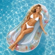 Inflatable Pool Lounger, 63" Water Hammock Float for Sun Tanning, Heavy Duty Mesh Pool Raft for Backyard Pool Party and Holiday Vacation, Clear