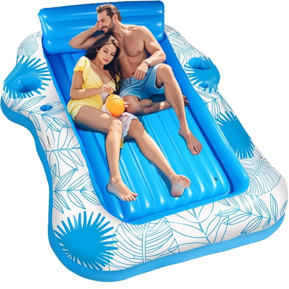 Inflatable Pool Lounger Float for Adults - JIANYHW X-Large Beach Sun Tan Tub Pool Lounge Raft Sunbathing Pool Floaties with 2 Food/Drink Holder, Blow Up Tanning Pool Bed Floating Mat