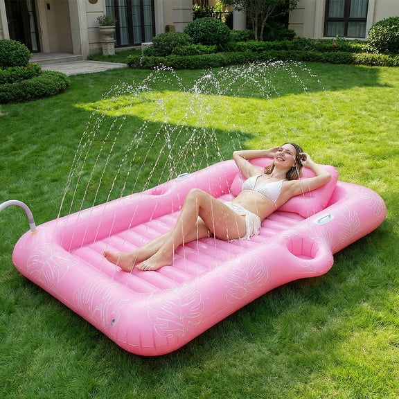 Koorium 2-in-1 Inflatable Tanning Bed & Pool Lounger for Adults - Personal Sunbathing Pool with Cup Holder, Ice Bucket & Sprinkler, Heavy Duty Pool Float for Beach, Backyard (330 lbs Capacity)