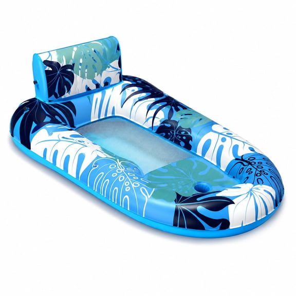 Inflatable Pool Lounger with Supportive Backrest, Cooling Mesh Seat and Detachable Drink Caddy for Adults, Swimming Pools, Lakes, Vacations and Summer Relaxation