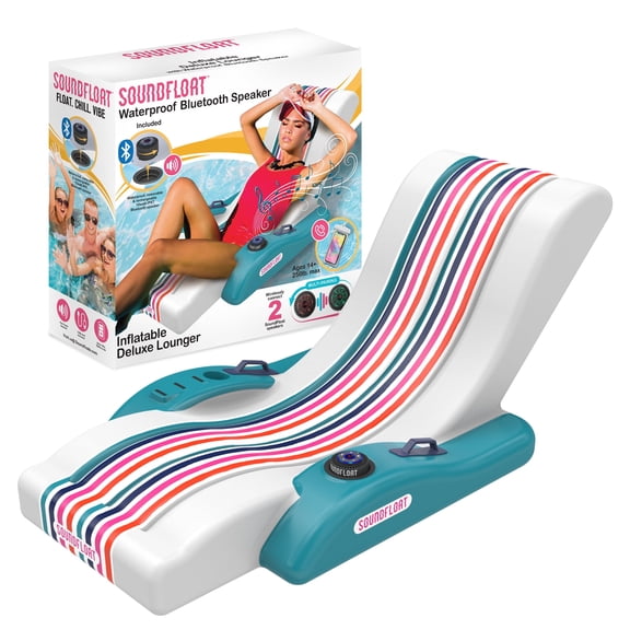 SoundFloat Inflatable Pool Lounger with Bluetooth 5 IPX7 Waterproof Speaker, Cup Holder, Floating Pool Chair for Adults, Pool Float for Pool Parties & Backyard Relaxation