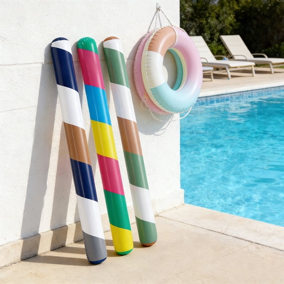 Inflatable Pool Noodle 61 Inch Heavy Duty PVC, 4PC Pool Floats for Adults & Kids, Portable Giant Swim Noodle for Swimming, Lake, Beach, Travel(B)