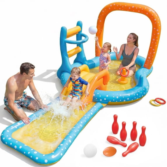 Inflatable Pool, Rectangular Swimming Pool for Toddlers, Kids, Family, Above Ground, Backyard, Outdoor