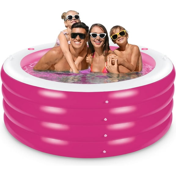 Inflatable Pool with Seating,Four-Tier 72” x 27”Inflatable Swimming Pool with Drink Holder Handles, Summer Family Water Park,Backyard Family Pool, Garden (Pink)
