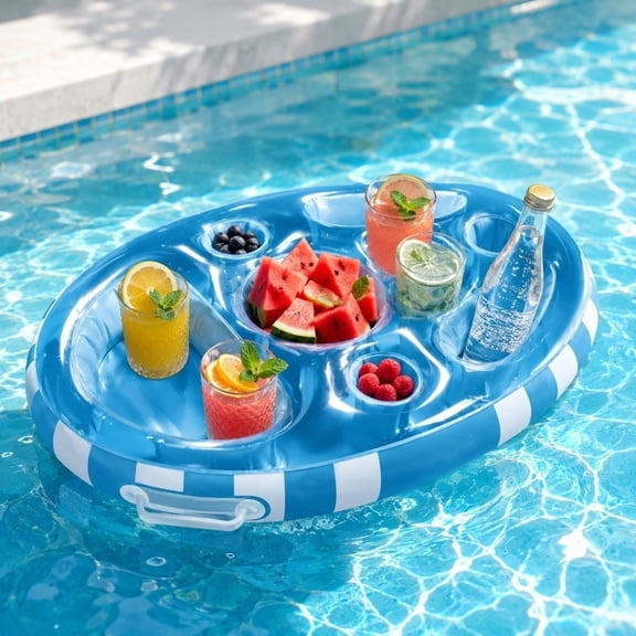 Inflatable Pool Snack Bar, Floating Food Tray, Poolside Beverage Holder for Swimming Pool Party, Waterproof Drink Float for Summer, Outdoor Entertaining Accessory, A