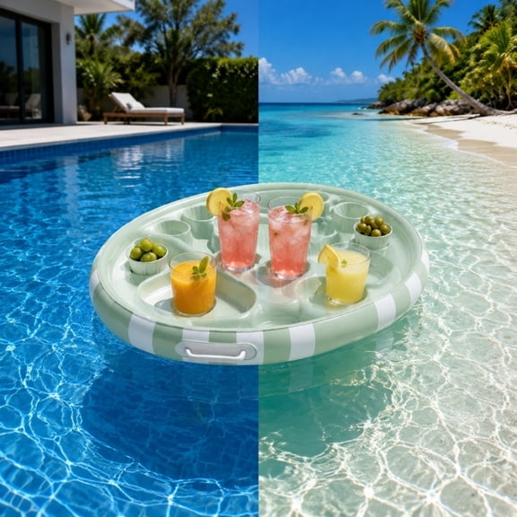 Inflatable Pool Snack Bar, Floating Food Tray, Poolside Beverage Holder for Swimming Pool Party, Waterproof Drink Float for Summer, Outdoor Entertaining Accessory​, C
