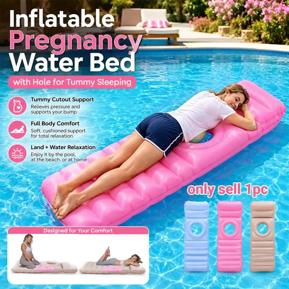 Inflatable Pregnancy Float with Belly Hole O-Shaped Style, PVC Maternity Pool Float & Yoga Mat, Full Body Support Lounger for Pregnant Moms, Portable Inflatable Mat, Comfortable Tummy