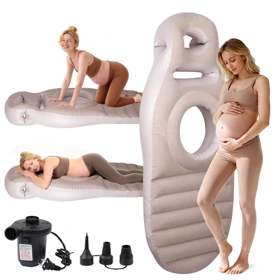 Inflatable Pregnancy Pillow for Stomach Sleeping Full Body Pregnancy Mattress with Belly Hole Maternity Airbed for Pregnant Women Back & Hip Pain Relief (Brown)