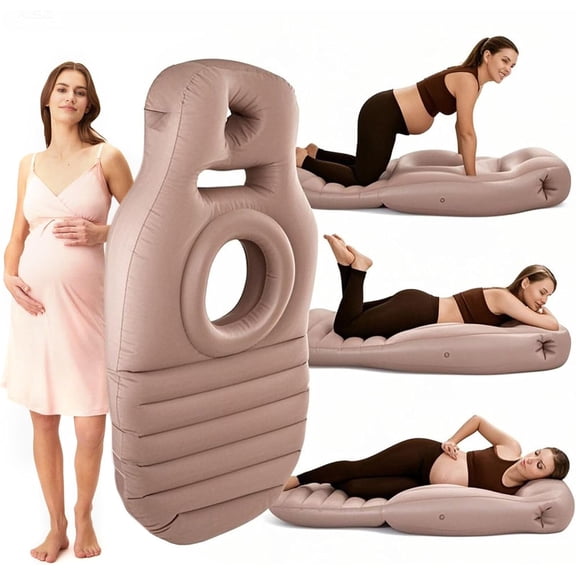 Inflatable Pregnancy Pillow for Stomach Sleeping Full Body Pregnancy Mattress with Belly Hole Maternity Airbed for Pregnant Women Back & Hip Pain Relief (Brown)
