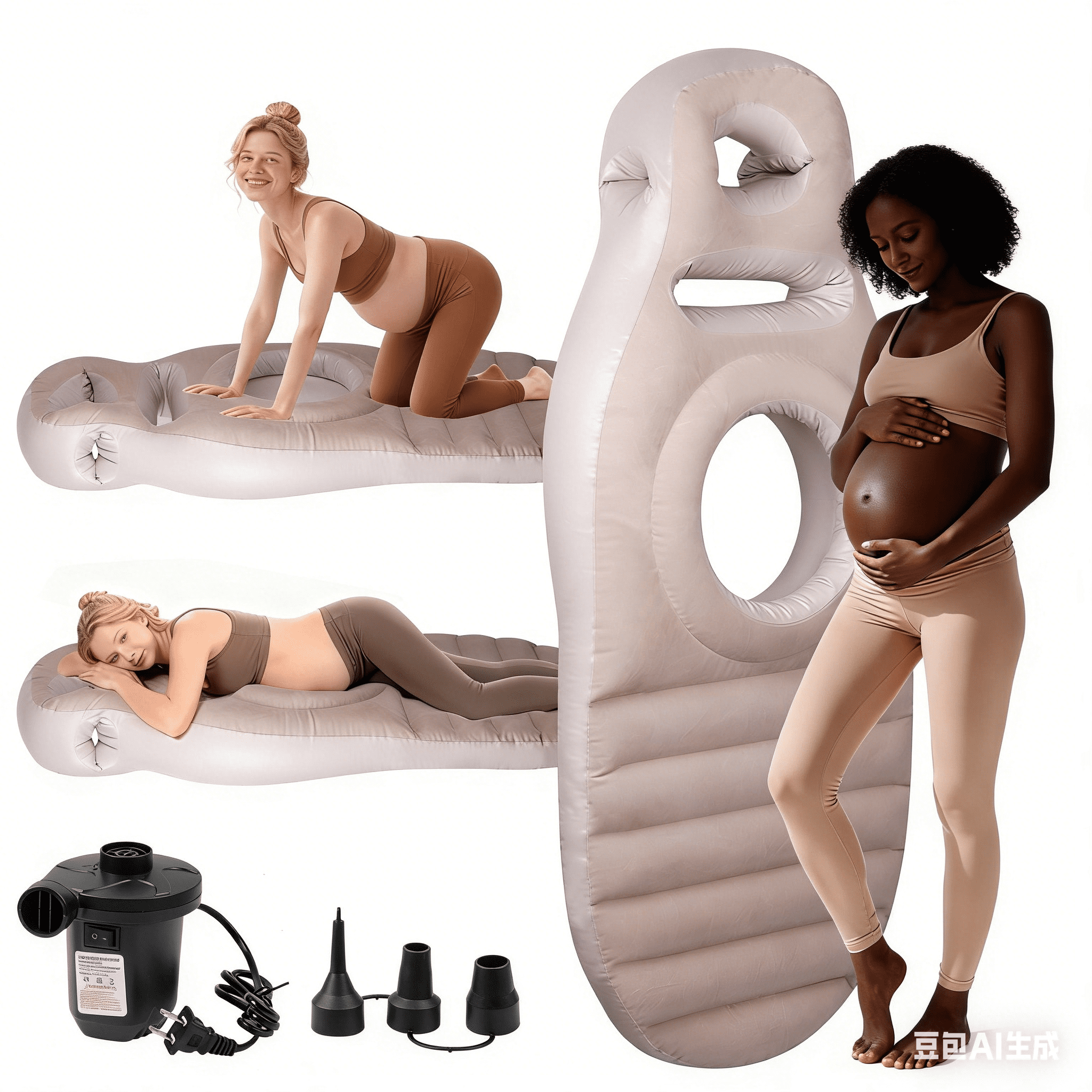 Inflatable Pregnancy Pillow for Stomach Sleeping Full Body Pregnancy Mattress with Belly Hole Maternity Airbed for Pregnant Women Back & Hip Pain Relief (Brown)