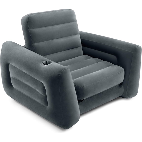 Inflatable Pull Out Sofa Chair, 2-in-1 Convertible Air Couch Bed with Built-in Cup Holder, Soft Velvet Flock Surface, Dual Quick Air Valve, Foldable Blow Up Guest Lounger, 88" x 46" x 26"