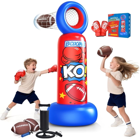 Inflatable Punching Bag for , 2-in-1 Freestanding Boxing Bag with Football Toss , 68.8'' Heavy Duty Karate Taekwondo  for Boys Girls Ages 3-12, Birthday Xmas  Ideas