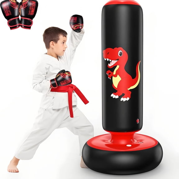 Inflatable Punching Bag, 48 Inches, Stable Inflatable Boxing Bag, Dinosaur Toy and Kids' Gift for Children Ages 3-12, Kids' Boxing Set for Boys and Girls, for Karate Practice