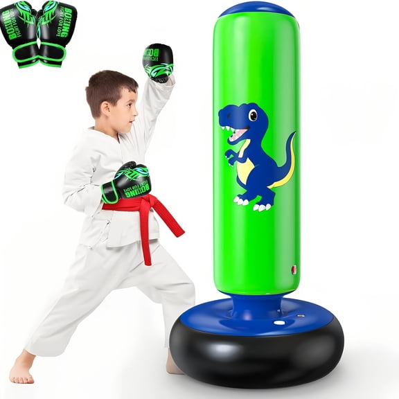 Inflatable Punching Bag, 48 Inches, Stable Inflatable Boxing Bag, Dinosaur Toy and Kids' Gift for Children Ages 3-12, Kids' Boxing Set for Boys and Girls, for Karate Practice