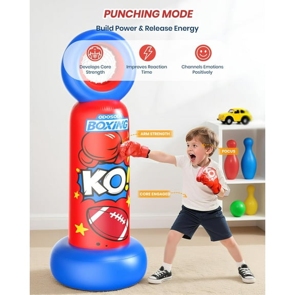 Inflatable Punching Bag for Kids, 2-in-1 Freestanding Boxing Bag with Football Toss Game, 68.8'' Heavy Duty Karate Taekwondo Toy for Boys Girls Ages 3-12, Birthday Ideas