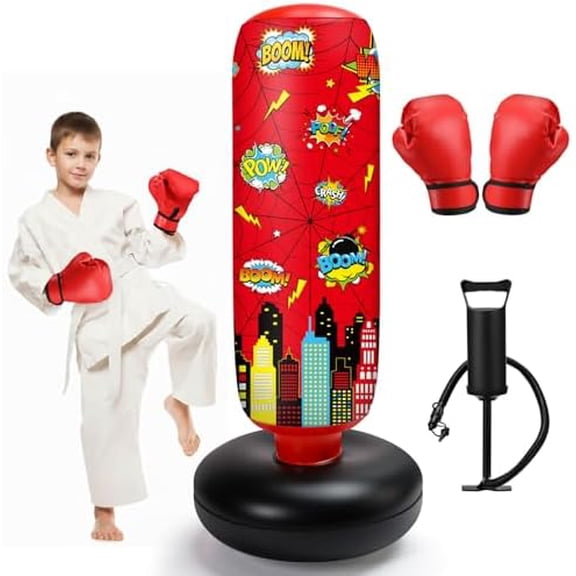 Inflatable Punching Bag for Kids 40" Spiderweb Punching Bag, Spiderweb Boxing Kit with Gloves Air Pump for Daily Exercise Family Time Karate Practice Taekwondo, Gifts for Christmas New Year