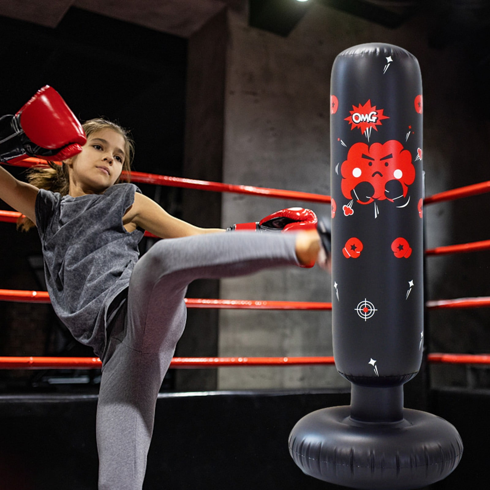 Inflatable Punching Bag for Kids 47 Inch, Boxing Punching Bag with Water Base, Standing Kick Boxing Bag for Boys Girls Ages 3-12, Stress Reliever Fitness Training Equipment