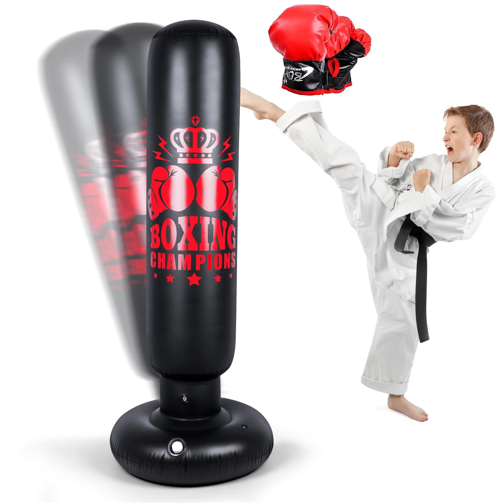 63 Inch Inflatable Punching Bag For Kids With Boxing Gloves - Standing Freestanding Bag For Karate & Stress Relief-1223433