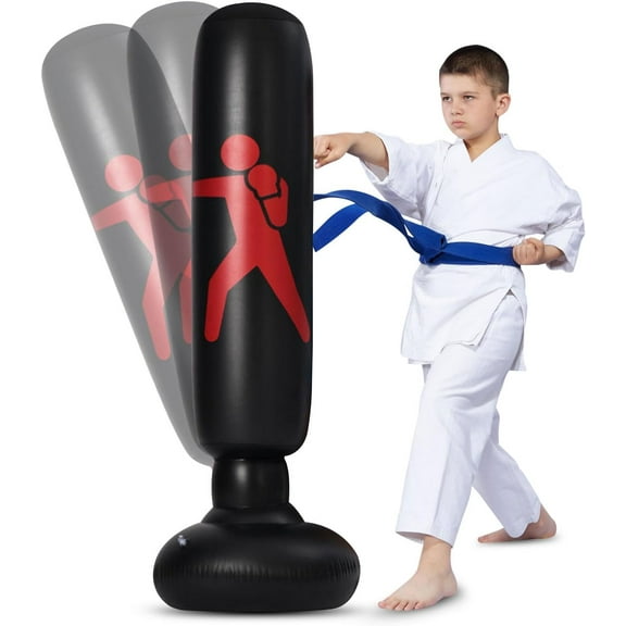 Inflatable Punching Tower Bag, 61" Inflatable Kid Boxing Bag, Children Sports Toy, Free Standing Bounce Back Tumbler, Boxing Column Tumbler Sandbags, for Sparring Boxing Karate Kickboxing