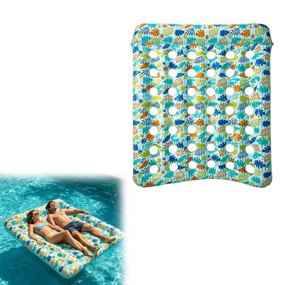 Inflatable Rainbow Pool Float for 2 Adults, Double Person Inflatable Raft with Breathable Design, Portable Water Float for Summer Pool Party Beach Lake Relaxation(Green,165x145cm)