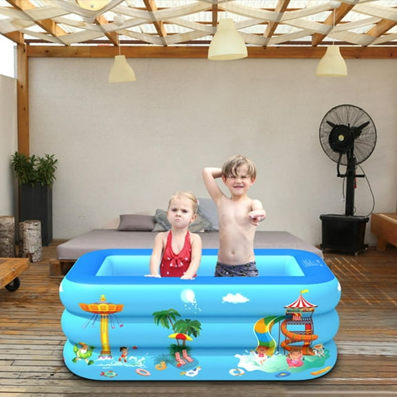Inflatable Rectangular Lounge Pool 4.3ft x 33.5in x 19.7in, Heavy Duty Thickened Family Water Center for Outdoor Backyard Summer Relaxation and Cooling