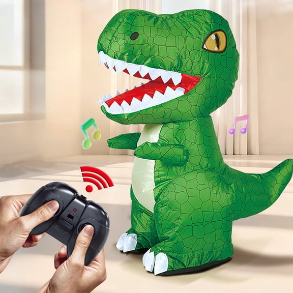 Inflatable Remote Control Dinosaur Toy, Walking T-Rex with LED Eyes and Sound Effects, One-Click Auto Inflate RC Dino with 2.4GHz Remote for Indoor Outdoor Fun