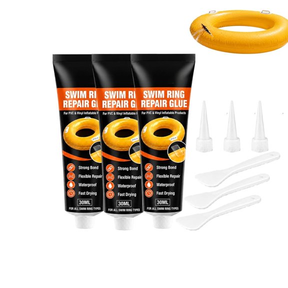 Inflatable Repair Glue, 30ML PVC Vinyl Repair Kit for Pool Floats, Swim Rings, Air Mattresses, Beach Balls and Inflatable Toys, Waterproof Flexible Adhesive for Puncture and Tear Repair (3Pcs)