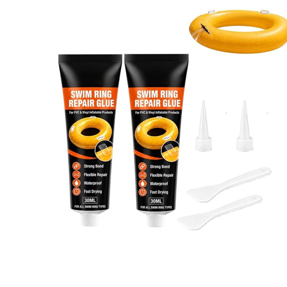 Inflatable Repair Glue, 30ML PVC Vinyl Repair Kit for Pool Floats, Swim Rings, Air Mattresses, Beach Balls and Inflatable Toys, Waterproof Flexible Adhesive for Puncture and Tear Repair (2Pcs)