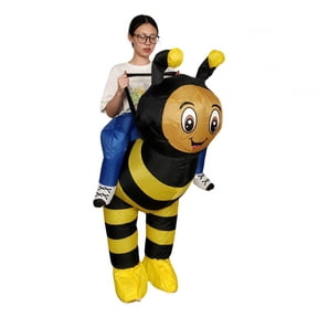 Inflatable Ride-On Bee Costume For Adults, Funny Bumble Bee Carry Me Blow Up Suit With Fan, Hilarious Halloween Cosplay Party Outfit Illusion Costume For Men Women One Size Fits Most