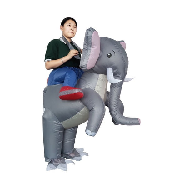 Inflatable Elephant Costume For Adults, Funny Gray Elephant Carry Me Blow Up Suit With Fan, Safari Animal Halloween Cosplay Party Outfit For Men Women One Size Fits Most,Height 4'11"-6'3"