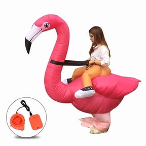 Adult Inflatable Riding Flamingo Costume, Funny Pink Bird Inflatable Jumpsuit, Party Halloween Cosplay Outfit,Height 47"–59",Flamingo