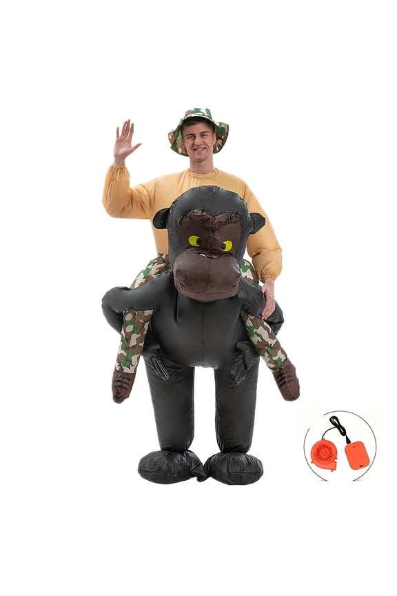 Inflatable Ride-On Gorilla Costume - Funny Primate Outfit For Parties, Halloween & Cosplay,Height 4'11"-6'3",Gorilla