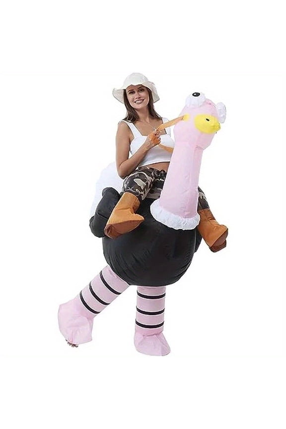 Inflatable Ride-On Ostrich Costume - Cute Pink & Black Bird Outfit For Parties & Halloween,Height 4'11"-6'3"