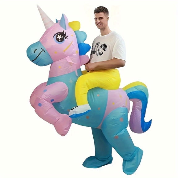 Inflatable Ride-On Unicorn Costume - Colorful Pastel Magical Outfit For Parties & Themed Events,Height 4'11"-6'3",Unicorn